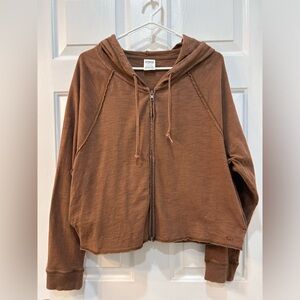 PINK by VICTORIA'S SECRET Brown Summer Lounge Cotton Zip-Up Hoodie Sz L Cropped